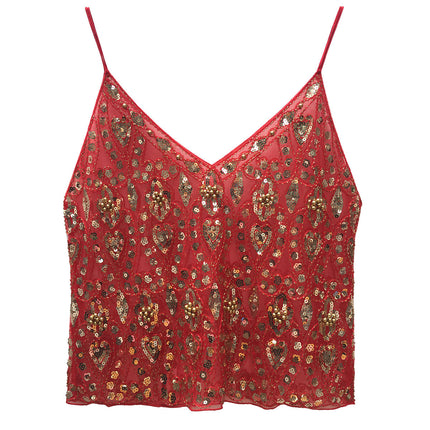 Heavy Embroidery Sequins Vest Shiny Small Sling