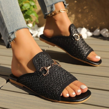 Mules Planas de Punta Cuadrada Hueca