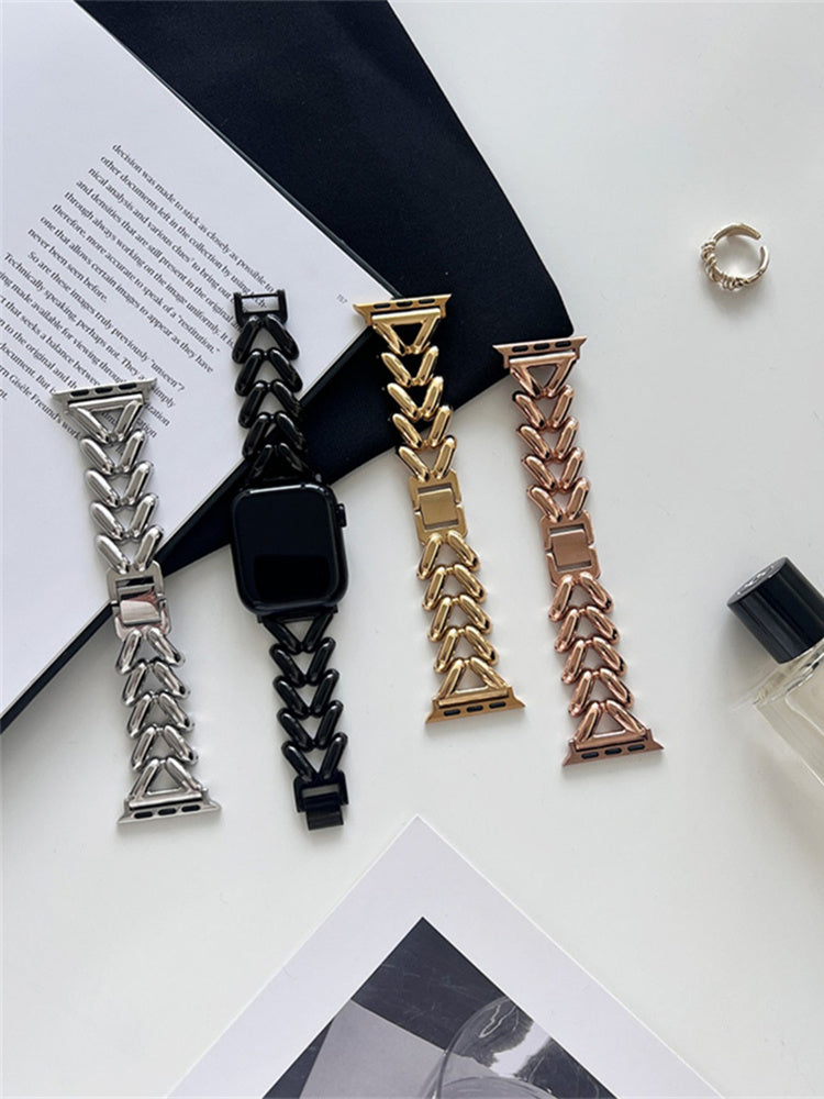 Suitable For Apple Watch Single Row V Chain Denim Chain Metal Watch Band