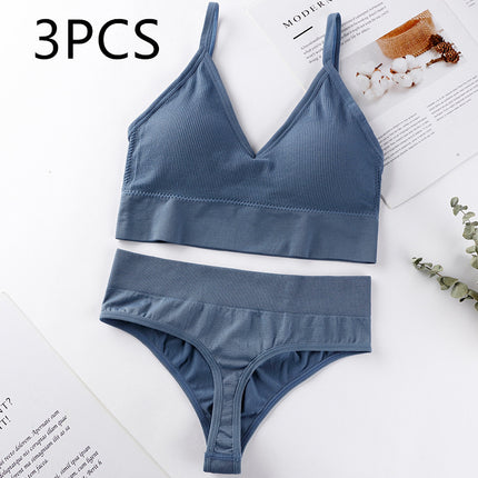 Thin French Style No Steel Ring Panties And Bra Set