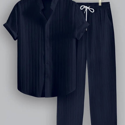Men's Striped Short-sleeved Shirt Trousers Suit