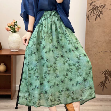 Ramie Printed Big Swing Art Skirt