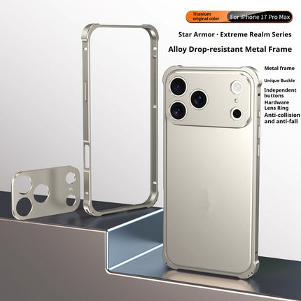 iPhone 17 Four-Corner Anti-Drop Metal Frame Case with Lens Cap