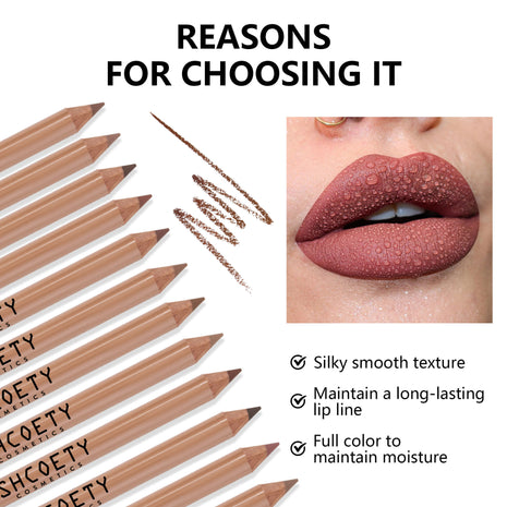 SHCOETY Matte Lipstick & Lip Liner Set of 12 | Long-Lasting Waterproof Lip Pencil Collection