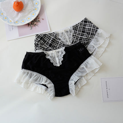 High Waist Hip Retro Lace Black And White Briefs