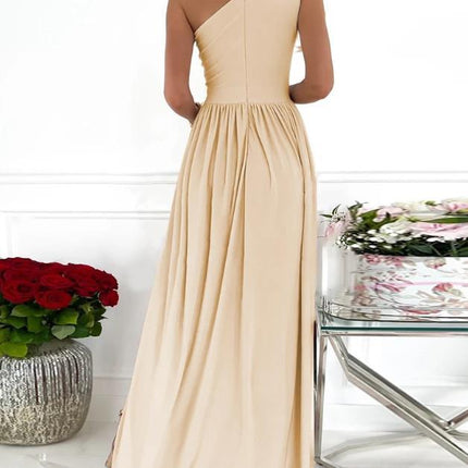 Elegant One Shoulder High Split Cutout Sleeveless Maxi Dress
