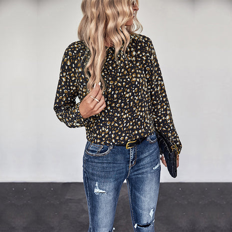 Pullover Long Sleeve Bow Collar Shirt