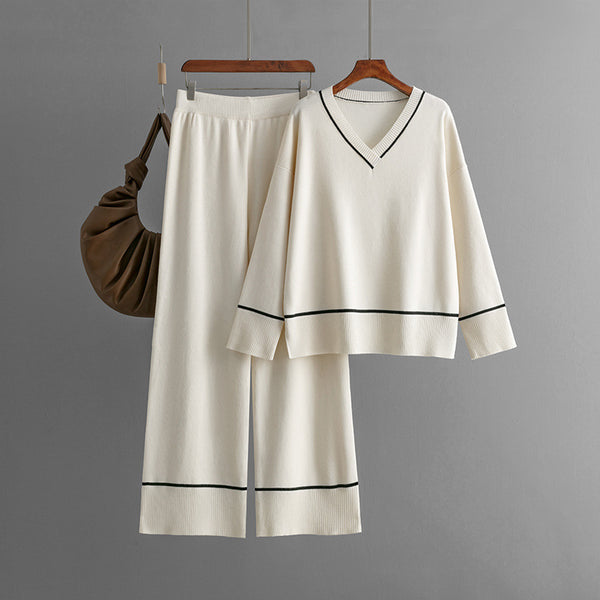 Loose Casual Knitted Sweater Pullover Two-piece Set