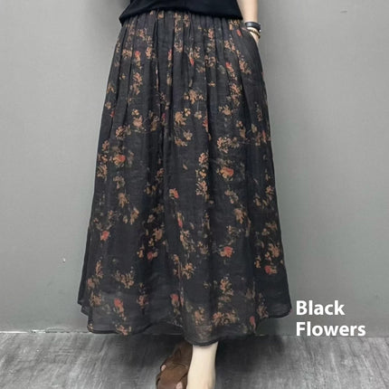 Ramie Printed Big Swing Art Skirt