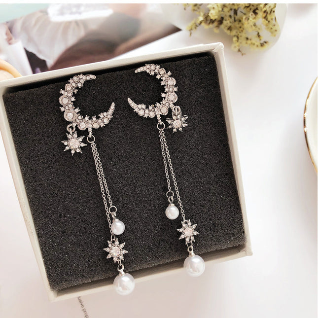 Long Tassel Full-Jeweled Stud Earrings