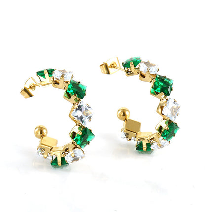 Stainless Steel Zircon Rhinestone Earrings