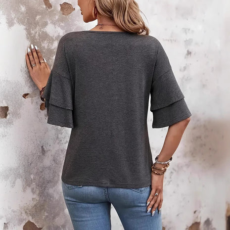 V-neck Flounce Fashion T-shirt
