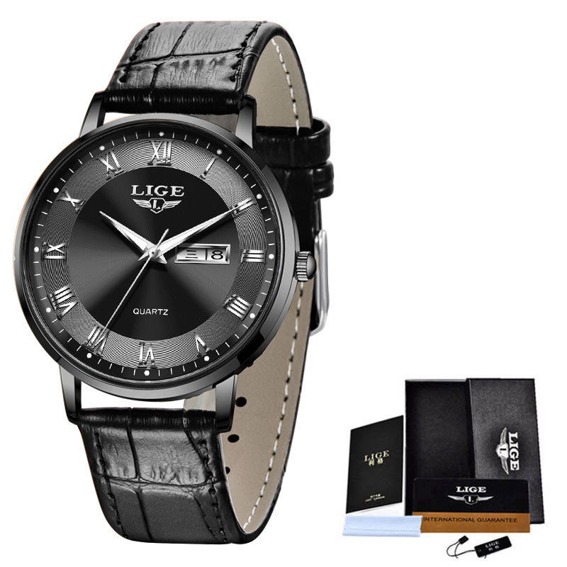 Elegant Thin Ladies Quartz Watch – Dual Calendar Waterproof Timepiece