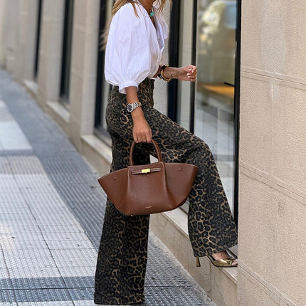 Temperament Leopard Straight Casual Trousers