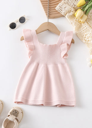 Baby Girls Knitted Dress with Flounced Sleeves - 0-18 Months