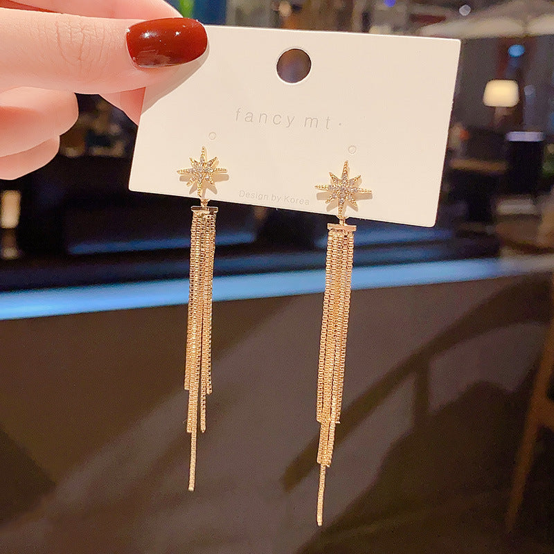 Retro Design Sense Long Star Tassel Earrings Women's Temperament