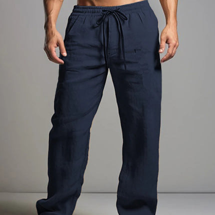 Breathable Drawstring Elastic Waist Cotton & Linen Casual Trousers