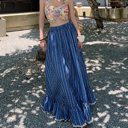 Blue And White Striped High Waist Slimming Skirt