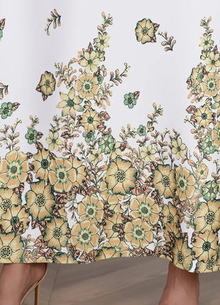 Elegant Flower Diamond Long Sleeve Round Neck Dress