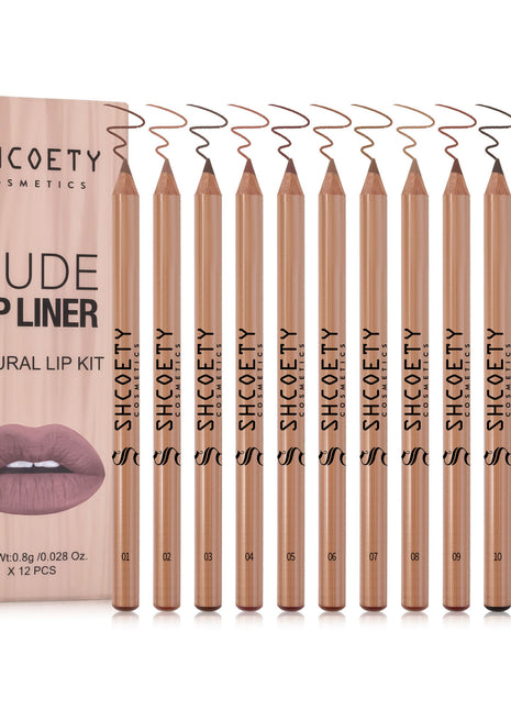 SHCOETY Matte Lipstick & Lip Liner Set of 12 | Long-Lasting Waterproof Lip Pencil Collection