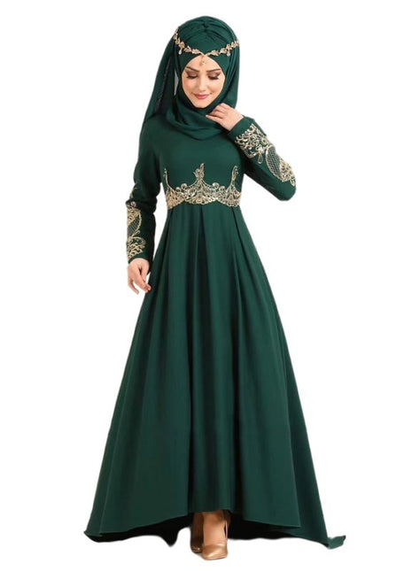 Abaya cerrada elegante y agraciada de cintura alta bordada con hiyab