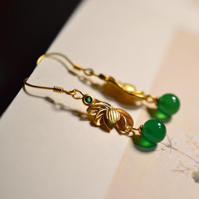 Antique Chinese Style Jade Ball Bead Studs Earrings