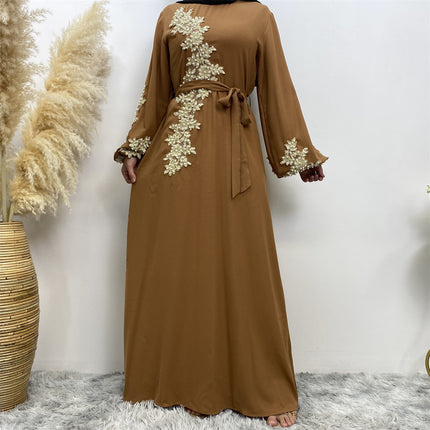 Ice Silk Lace Beaded Closed Abaya
