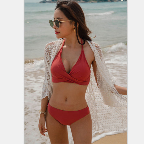 Bikini de playa entallado con fruncido para mujer
