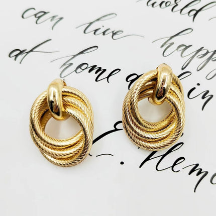 Geometric Embossed Twisted Ring Stud Earrings