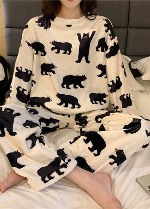 Black and White Bear Velvet Pyjama Set