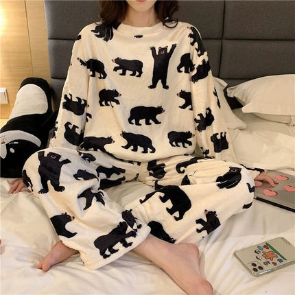 Black and White Bear Velvet Pyjama Set