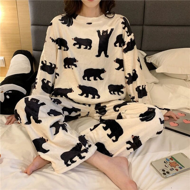 Black and White Bear Velvet Pyjama Set