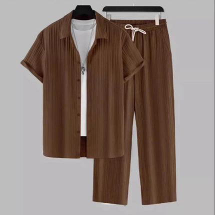 Men's Striped Short-sleeved Shirt Trousers Suit