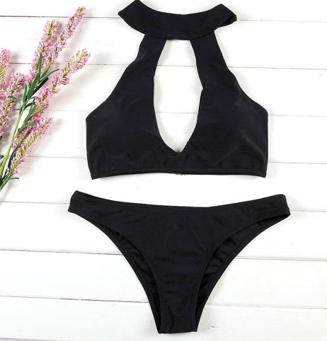 Women's Halter Ring Buckle Hollow Split Swimsuit