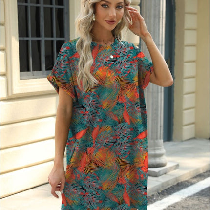 Loose Crew Neck Short Sleeve Pocket Dress
