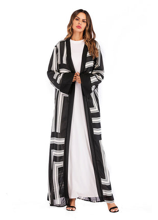 Stripe Loose Lace up Mesh Abaya