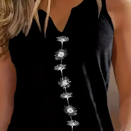 Casual Floral Print Notch Neck Sleeveless Top