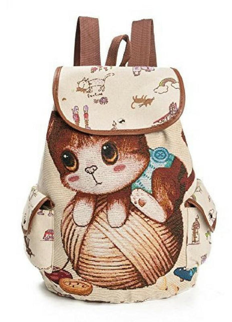 Lovely Cat Drawstring Backpack | Cute Canvas School & Everyday Bag