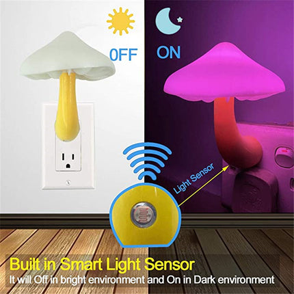 LED Night Light Mushroom Wall Socket Lamp Warm White Light-control Bedroom Light Home Decoration