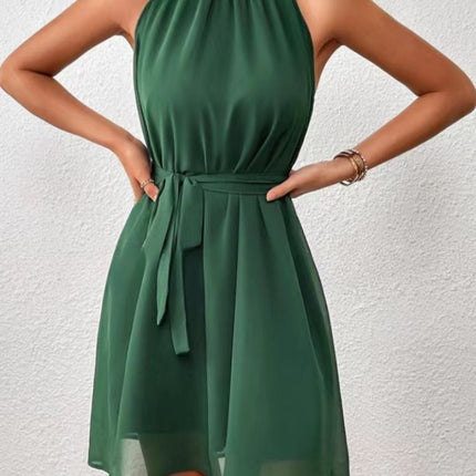 Strapless Chiffon High Waist Lace-up Dress