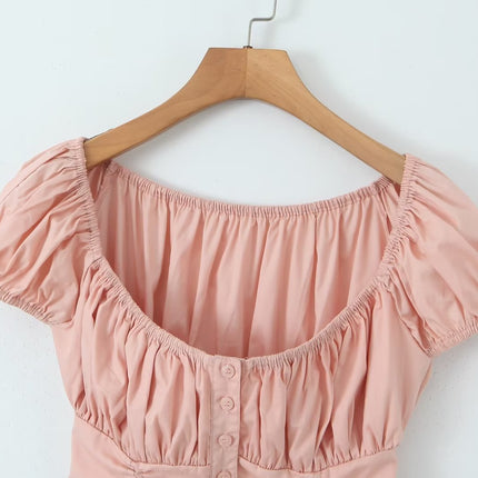 Drawstring Lace Shell Button Short Top