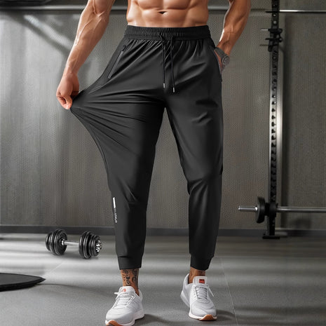 Pantalones de seda helada de secado rápido con cremallera para correr