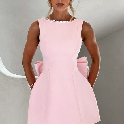 Big-Bowed Pearls Backless Slim Dress
