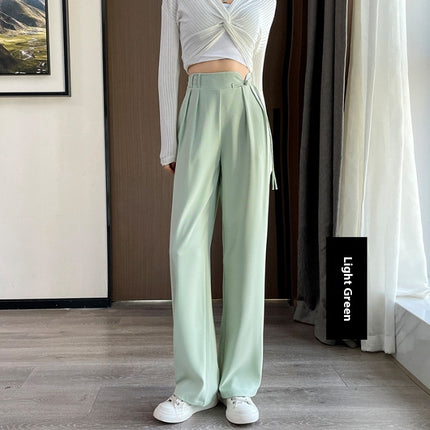 New Style Buckle High Waist Casual Elastic Waist Wide Leg Pants