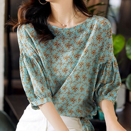 Cropped Lantern Sleeve Floral Top