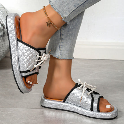 Plus Size Lace Up Slippers
