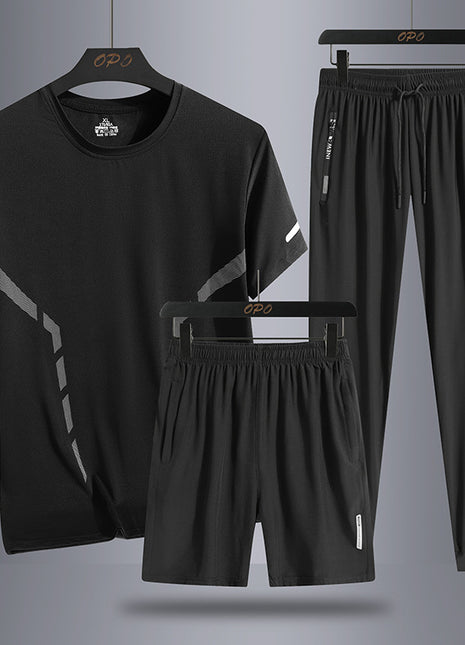 Men's Sports Short Sleeve  Pants Three-piece Thin Breathable