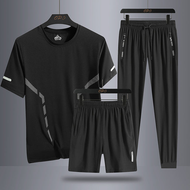 Men's Sports Short Sleeve  Pants Three-piece Thin Breathable