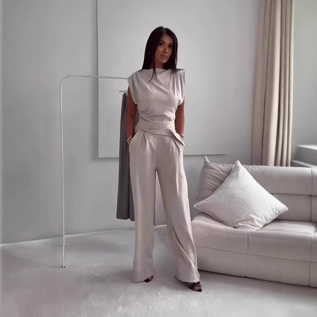 Sleeveless Top Long Pants Suit Set