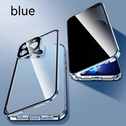 iPhone 13/14/15 Peep-Proof Magnetic Double-Sided Glass Case with Buckle
